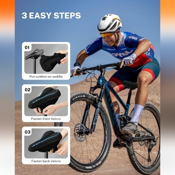 Meencool Gel Bike Seat Cover (Black/Blue) D-15 NWOT - Picture 3 of 14